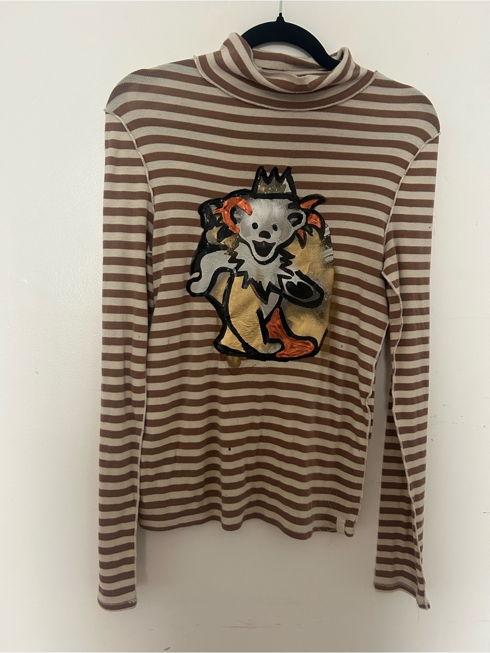 Women’s Free People Brown & Cream Striped Turtleneck Grateful Dead Art Shirt